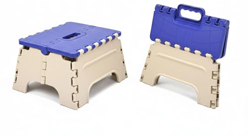 Image of 7 Inches Foldable Plastic Step Stool for Home & Kitchen, Portable Non-Slip Folding Stool, Heavy Duty Multipurpose Foot Rest for Bathroom, Office & Outdoor Use (Blue-Ivory)