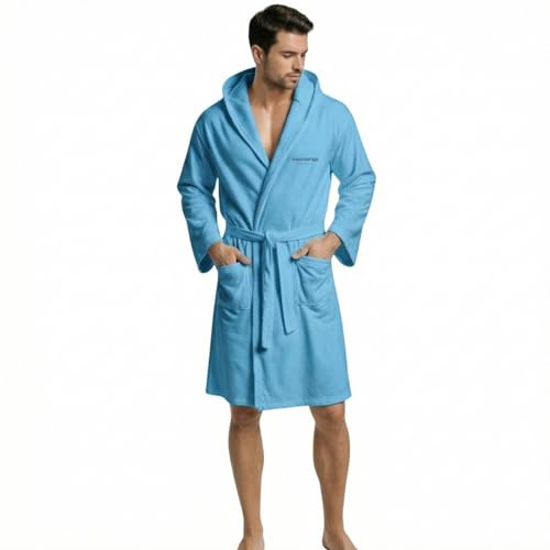 Intimitaly Albornoz de microfibra con capucha, bolsillos y cinturón, unisex, secado rápido, transpirable, disponible en varios colores, cielo, L