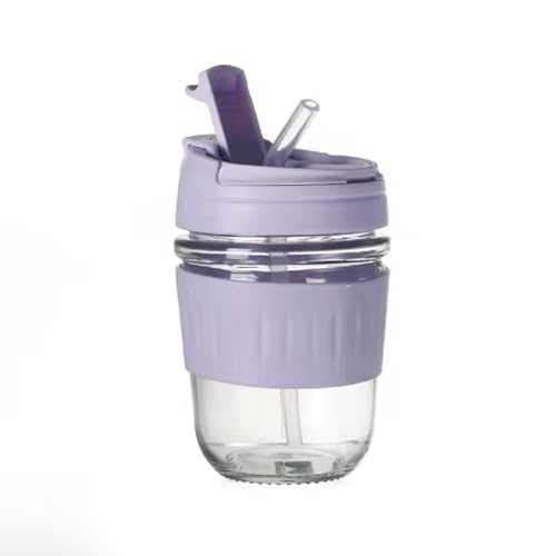 Image of Glass Mug with Straw and Lid, 350ml, Leakproof Travel Tumbler, Lavender