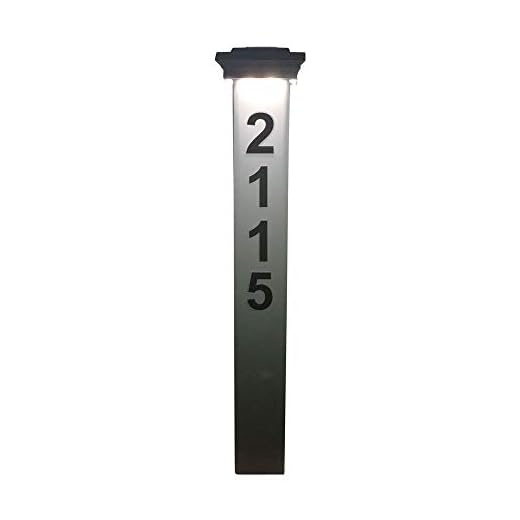 Solar Powered Address Marker – 32” Tall Address Post - Lighted Customized House Numbers Sign – Hardware & Stake Included – Help Emergency Vehicles Find Your Home (Black Numbers)