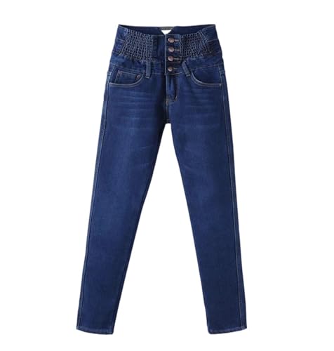 Women's Fleece Lined High Waist Straight Jeans Stretch Denim Pants