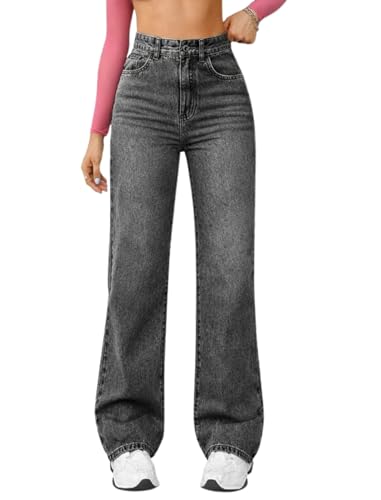 Image of DEELMO Women's Wide Leg Denim Jeans High Rise Loose Fit | Stretchy Casual Straight Pants Trendy | Comfortable Everyday Fashion Jeans for Women