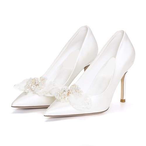 High Heels for Women Elegant White High-Heeled Wedding Shoes for Brides Satin Party Dress Shoes with Bow Design