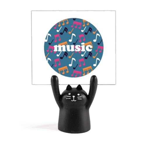 Porte-mémo avec notes de musique bleues et son joli chat noir en métal