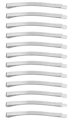Mytoptrendz® 12 forcine classiche per capelli, in tinta unita, curve, larghe, piatte, forti, in metallo, forcine per capelli da donna e ragazza (argento, 6 cm)