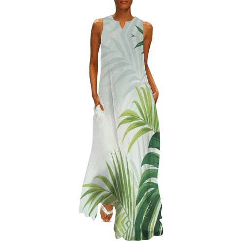 Robe de plage sans manches col V longue avec poches pratiques