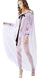 UPVV Nuisettes longues en maille pour femmes et sous vêtements en dentelle Babydoll Lingerie Vêtements de nuit Robe transparente avec manches, blanc nacré, Universal sizing