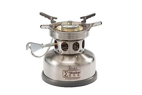 IWALKER AG53 Alkohol/Benzin Dual Fuel Camping Backpacking Stove | Outdoor Benzinofen/Alkoholkocher Silent Burner | Mit Ersatzventilteilen für Wandern Reisen Picknick Notfall