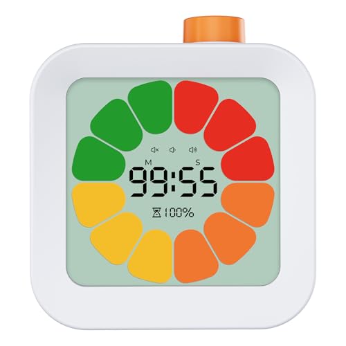 EooCoo Digital Visual Timer for Kids,99-Minute Silent Countdown Count Up Rotation Productivity Timers,Color Petal Progress,Mins/Secs Switch,Time Management Education Tool for School,Office,ADHD-White