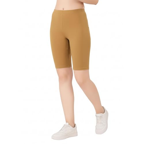 Image of Women's Cotton Lycra Cycling Shorts | 95% Cotton 5% Spandex | Stretchable Knee Length Tights for Gym, Yoga & Sports