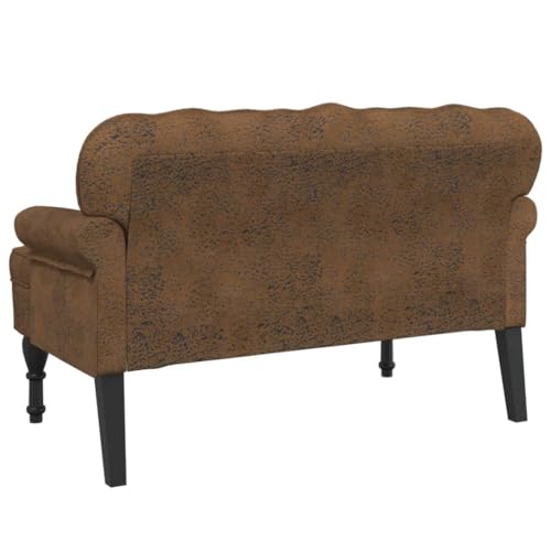 Banc avec dossier marron aspect daim 119cm en bois d'hévéa - 6