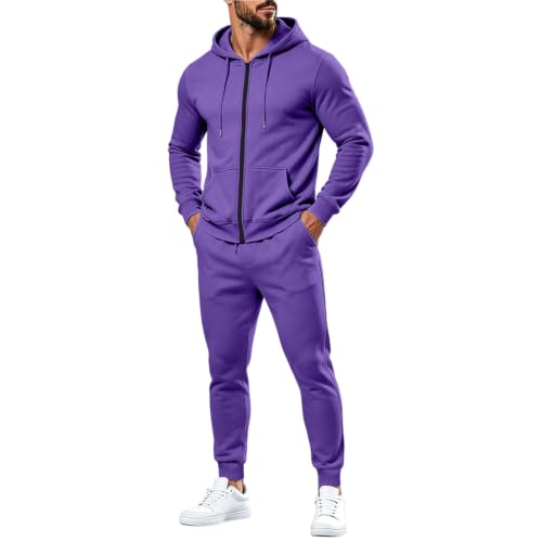 Sweatsuits for Men 2 Piece Zip Up Hoodie & Sweatpant Tracksuit Set Purple - image 3