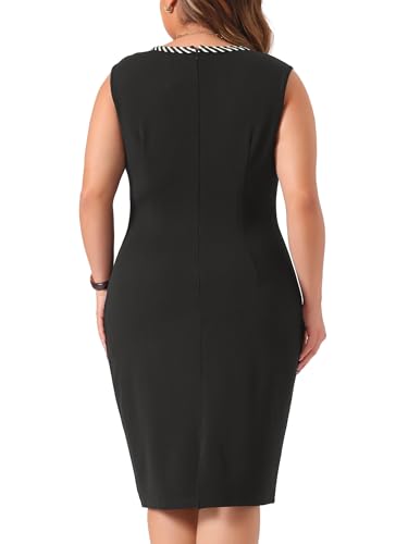 Agnes Orinda Plus Size Dress for Women Crew Neck Sleeveless Contrast Color Knit Trim Dual Pocket Wear to Work Office Dresses4