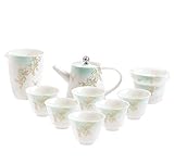 SILINE Fine Tea Set Chinese Suet Jade White Porcelain Teapot with 6 Cups,Fair Mug and Tea Infuser,Loose Leaf Tea Make Set