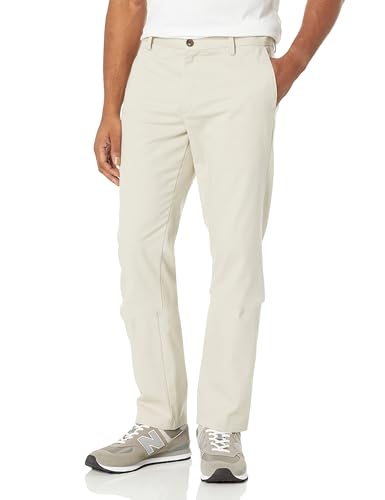 Amazon Essentials Men's Slim Fit Wrinkle-Resistant Flat-Front Work Chino Trousers, Stone, 34W / 30L
