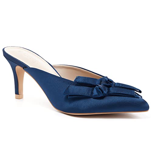 Coutgo Womens Pointed Toe Bow Mules Low Kitten Heels Slip On Backless Sandals Office Party Dress Slides Shoes #TOP5