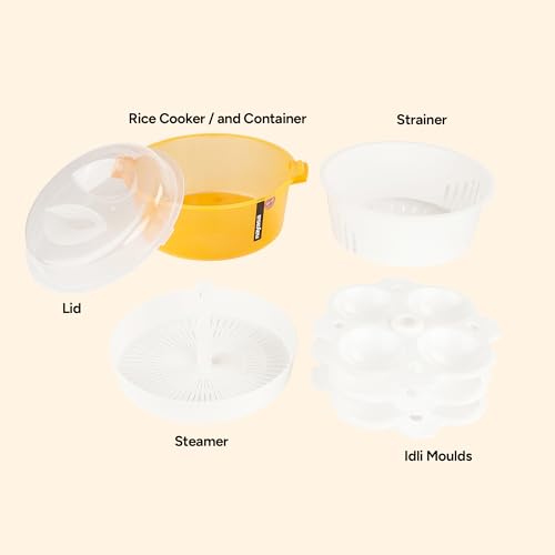 Nayasa Plastic Microwave 4 in 1 Steam Idli Maker | Makes 12 idlis | Microwave Dhokla Maker | Vegetable Steamer Veg & Fruit Strainer | Orange