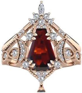 “Vintage Red Garnet Coffin Shaped Engagement Ring Set – 925 Sterling Silver Art Deco Wedding & Statement Rings for Women”