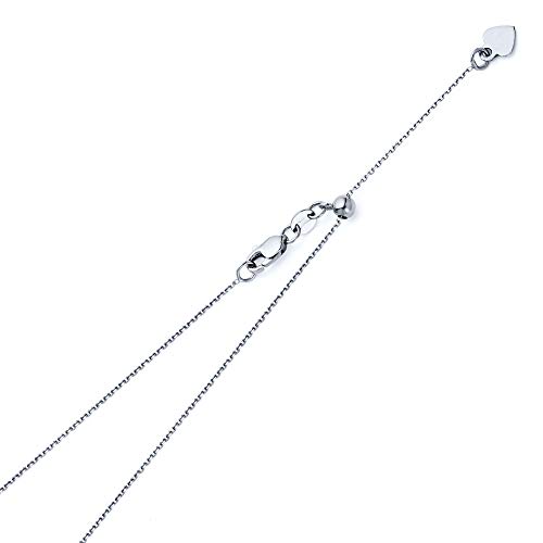 14k REAL White Gold Solid 1mm Cable Link Length Adjustable Chain Necklace with Lobster Claw Clasp - 20'