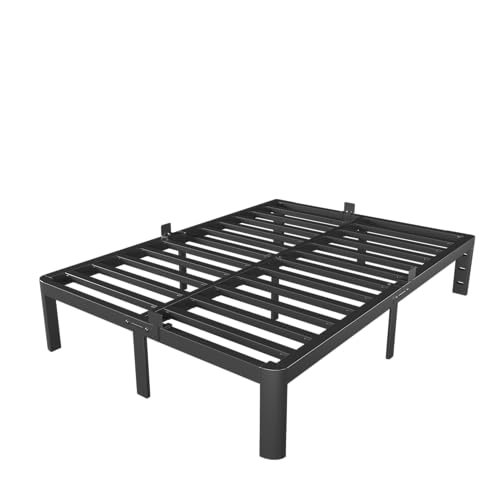 Image of Full Size Bed Frame 12 Inch, Black Metal Full Bed Frame No Box Spring Needed, DIY Headboard Holes, Heavy Duty Steel Support 3500 LBS, Noiseless, Round Corner Legs, Storage Space, Easy Assembly
