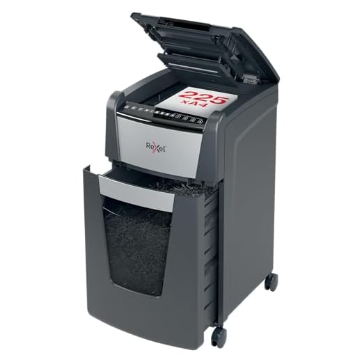 Rexel Optimum AutoFeed+ 225X Automatischer Aktenvernichter, 225 Blatt automatisch, Sicherheitsstufe P4, Partikelschnitt, für Büros und Abteillungen, 60 Liter Abfallbehälter, mit Lenkrollen, 2020225XEU
