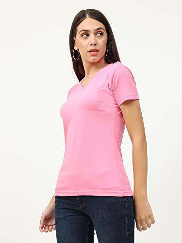 Image of FLEXIMAA Women's Cotton Plain V Neck Half Sleeve T-Shirt