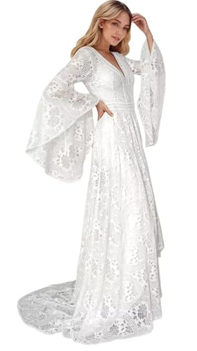 Long Sleeves Boho Wedding Dress Lace Beach Boho Wedding Dresses for Bride