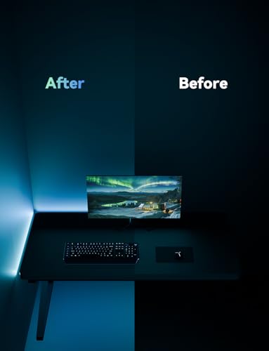 Image of RGB Backlight for PC & Mac, LED Strip Light Sync with Screen Color or Music, Stick to the Edge of Your Desk, LEDs for Desk Gaming, USB Port, Software Control, 4.6ft / 1.6m