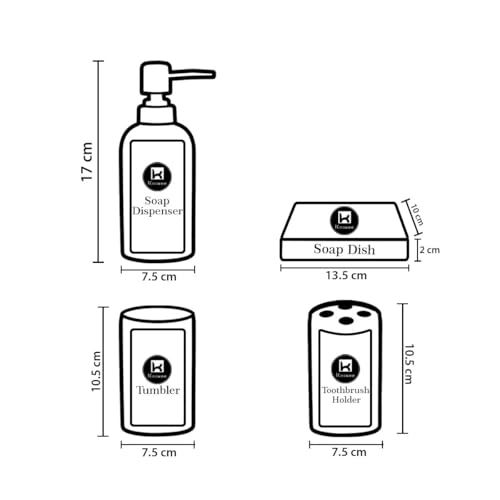 Image of Kookee Ceramic Bathroom Set - Stylish 4 Piece Bath Accessories Kit with Soap Dispenser, Toothbrush Holder, Tumbler & Soap Dish - Modern & Designer Decor for Home & Guest Bathrooms, Grey /Blue (9734)