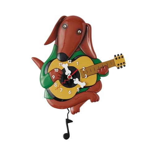 Reloj de pared péndulo Enesco con diseño perro y guitarra miniatura 1