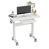 DAWNYIELD Mobile Standing Desk with Wheels, Pneumatic Height Adjustable to Sit Stand, Mobile Workstation Laptop Desk Rolling Computer Cart for Home Office, White