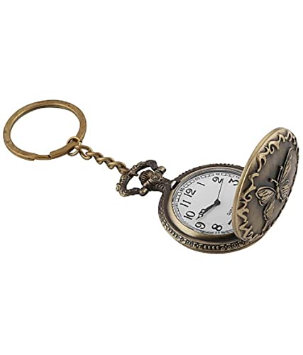 Image of AUGEN Premium Pocket Watch Metal Keychain Butterfly 3 Retro Vintage for Gifting With Key Ring Anti-Rust (Pack Of 1)