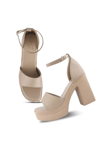 Image of JM LOOKS Women's Block Heel Sandal Platform Sandal Ankle Strap Open Square Toe High Heel Sandal for Wedding Party Evening Prom