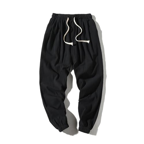 Pants for Men Fashion 2024 Elastic Waist Solid Drawstring Joggers Big and Tall Baggy Casual Comfort Cropped Trousers2