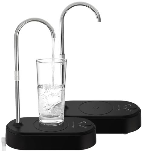 Rosenstein & Söhne Wasserkanister mit Pumpe: 2er-Set Akku-Trinkwasser-Pumpen mit justierbarem Auslass (Akku Wasserpumpen Camping, Wasserflaschen-Pumpe, Trinkflasche)