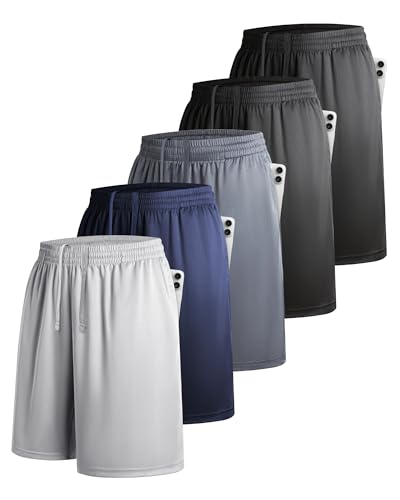 YOIOWVY 5er-Pack Sporthose Herren Kurz Sportshorts für Männer Athletische Shorts mit Taschen und elastischem Bund schnel...