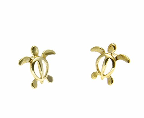 14K solid yellow gold Hawaiian honu sea turtle stud post earrings