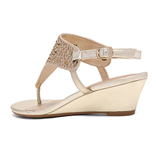 Image of DREAM PAIRS Women's Wedge Thong Sandals, Summer Rhinestone Dress Shoes for Wedding