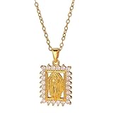 crayfomo Collar Virgen María mujer, dije Virgen de Guadalupe tono oro, marco circonita cúbica, ajustable 41+5cm
