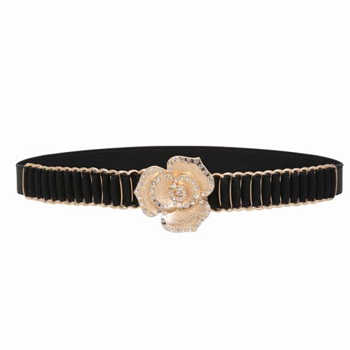 YooAi Womens Skinny Elastic Belt for Dresses Stretch Thin Waist Belt with Rhinestone Buckle Black...