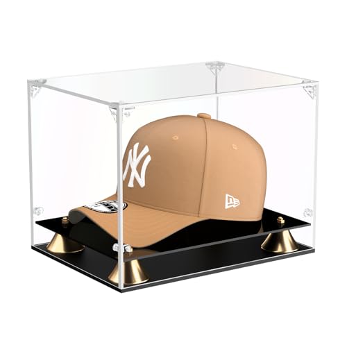 KOLIPI Hat Display Case Clear Acrylic Baseball Cap Display Box with Double Layer Base Self-Assembly Showcase for Baseball Cap Snapback Mini Helmet UV Protection for Signed Memorabilia