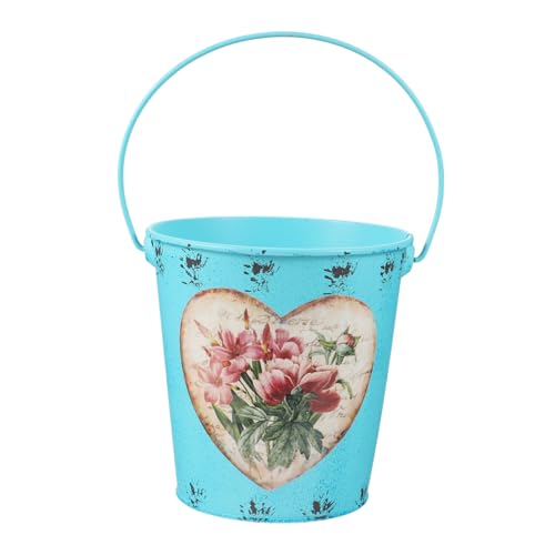 FUTUREORYY Seau en Métal Poignée pour Jardinière De Fleurs, Pot De Fleurs Bleu Moyen, Décoration Intérieure Et Balcon, Support Pratique pour Plantes Succulentes Et Vertes