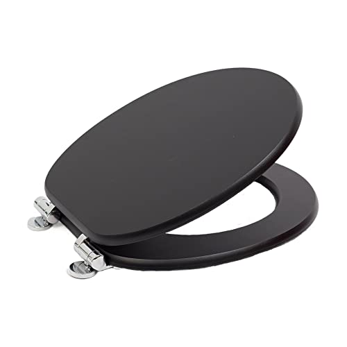 SINOBATH Siège WC avec abattant automatique, panneau de bois MDF, mécanisme de fermeture amortie (Noir élégant)
