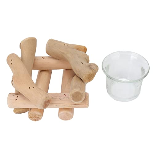 HERCHR Portavelas Tealight, Soporte de luz de té de Madera con Taza de Vidrio, candelabro de Madera Flotante, decoración de Boda para el hogar, Accesorios de Mesa