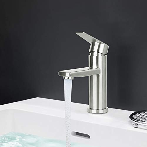 SkyGenius Single Hole Bathroom Faucet, Stainless Steel Bathroom Faucet Brushed Nickel