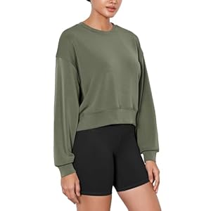 ODODOS Modal Soft Long Sleeve Cropped Sweatshirts for Women Oversized Crew Neck Pullover Crop Top