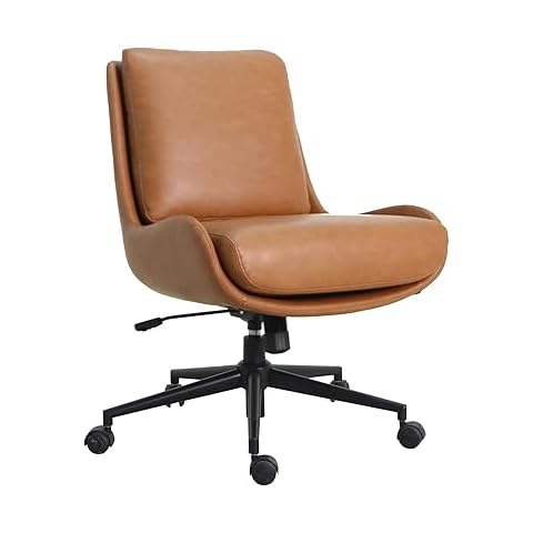 Wovenbyrd Modern Armless Office Chair, Camel Faux Leather Cover