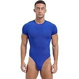 Jugaoge Body da uomo a maniche corte basic tinta unita con perizoma slip sport fitness atletico allenamento completo intimo palestra allenamento outfts, Blu, L