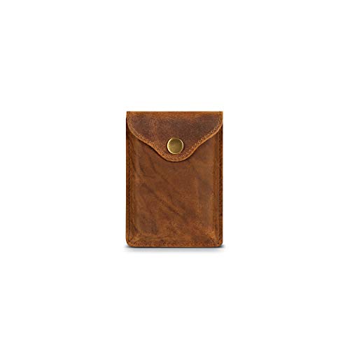 Brown Leather Card Holder with RFID Protection. Distressed leather Business Card Holder or Credit Card Wallet for Men or Women for your pocket or purse