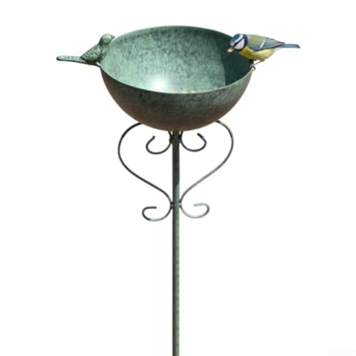 Image of HaloModora Rustic Metal Bird Feeder and Waterer, Detachable Iron Garden Decor in Green, Weather Resistant Station for Wild Birds